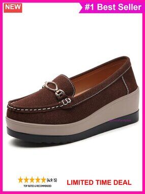 Suede Platform Wedge Penny Loafers Round Toe Slip On Business Casual Shoes